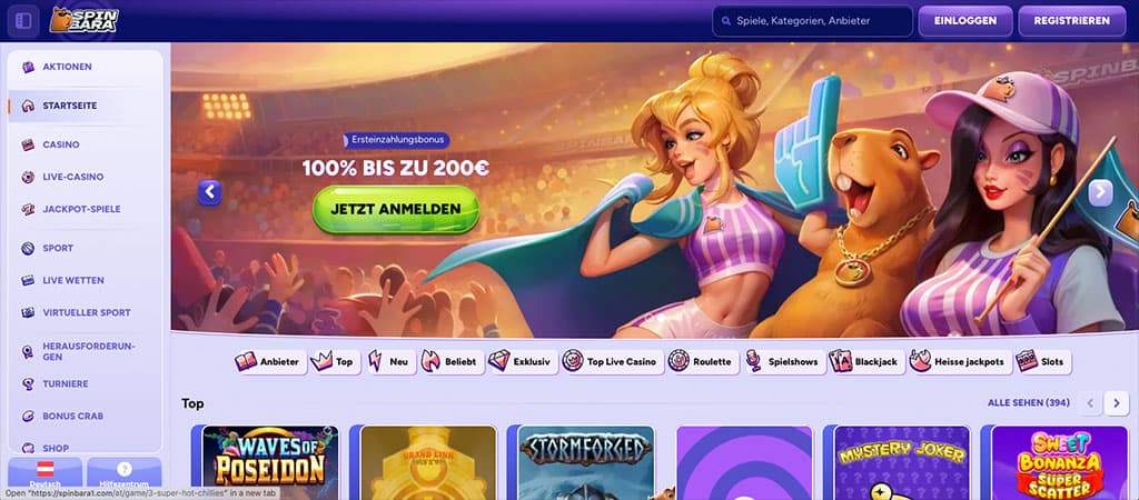 Online Casino, Spinbara, Bonus, Spielautomaten, Live Casino, Sportwetten, Turniere, Registrierung, Spieleauswahl, Jackpot