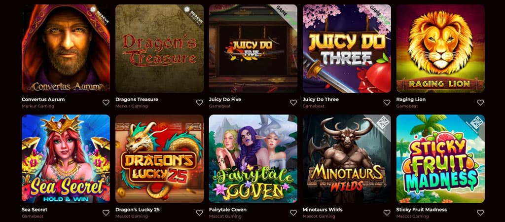 Roman Casino, Slots, Converttus Aurum, Dragon’s Treasure, Juicy Do Five, Raging Lion, Fairytale Coven, Minotaurs Wilds