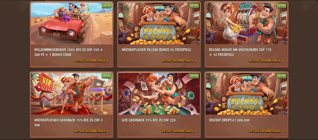 Glücksspiel-Bonusangebote, Willkommensbonus, Reload-Bonus, Live-Cashback, Wöchentlicher Cashback, Midas-Charaktere, Abenteurer
