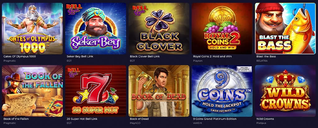 Spinoloco, Spielautomaten, Online-Casino, Gates of Olympus, Soker Bey, Black Clover, Royal Coins, Blast the Bass, Wild Crowns