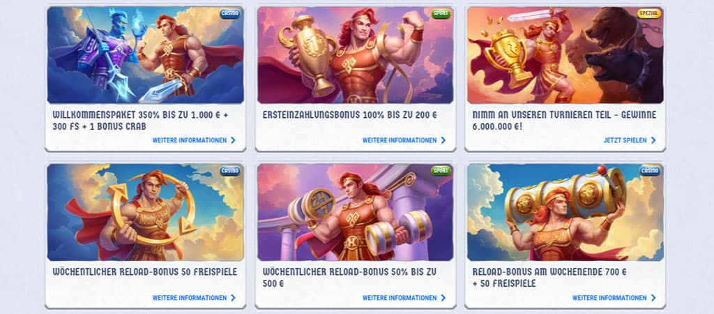 Romibet Casino, Willkommenspaket, Bonus, 350% bis zu 1.000€, 300 Freispiele, Hercules, Zeus, Götter, Fantasy