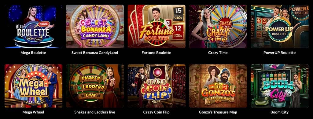 Luckera Casino Live Spiele, Mega Roulette, Sweet Bonanza CandyLand, Fortune Roulette, Crazy Time, PowerUp, Mega Wheel