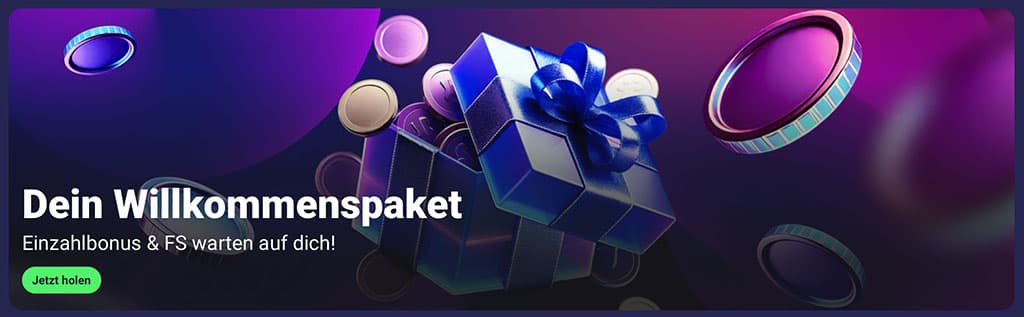 Betmatch Casino, Willkommenspaket, Einzahlbonus, Freispiele, blaues Geschenk, Münzen