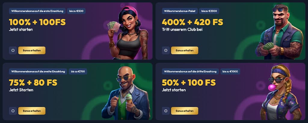 Gangsta Casino Bonus, Willkommenspaket, 400 % + 420 Freispiele, Einzahlungsbonus, Bonus erhalten, Online-Casino