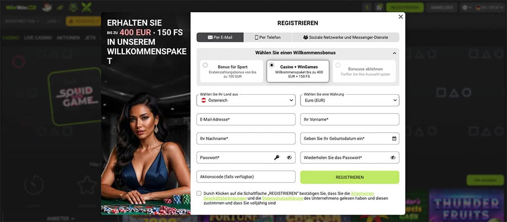 Registrierung bei Winwin Casino 2025, cashback, online casino