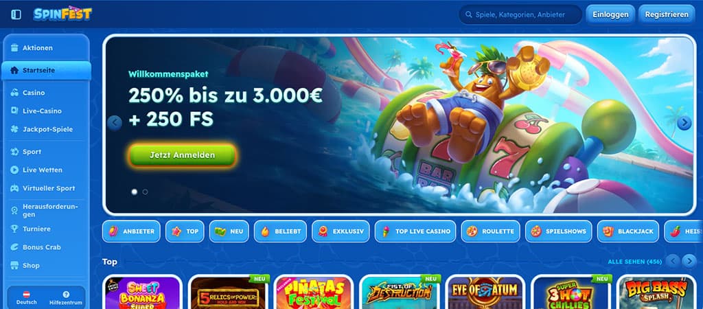 Spinfest, online casino Deutschland, Casino bonus
