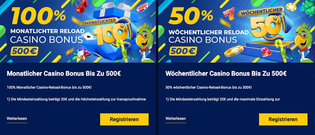 Bonus während der Woche, Internet Casinos Deutschland, Beste Boni und Casinos