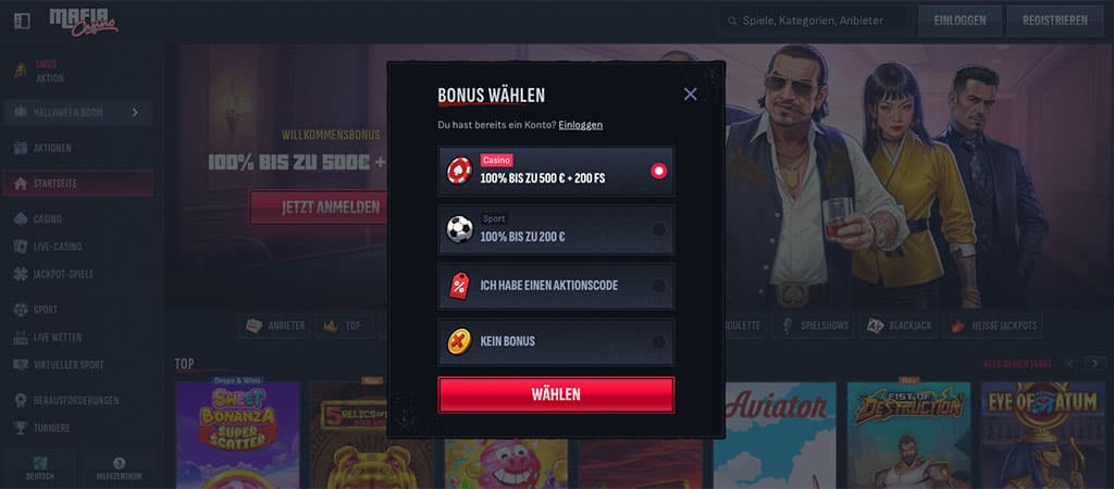 Internet Casinos Deutschland, Registrierungsprozess bei Mafia Casino