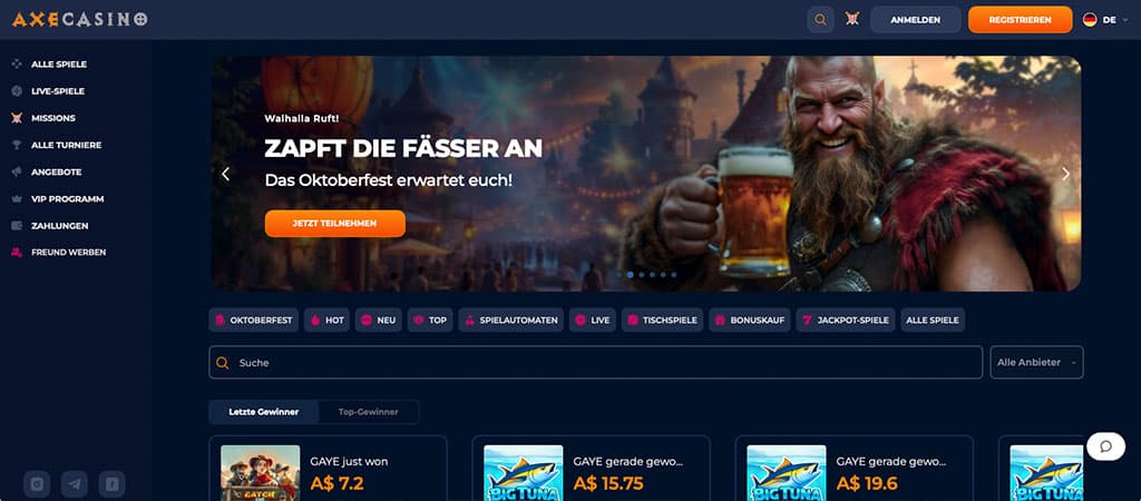 Axe Casino, Bereit für Abenteuer, Internet Casinos Deutschland