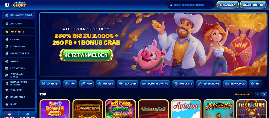 Spins of Glory, Funktionsreiches Casino