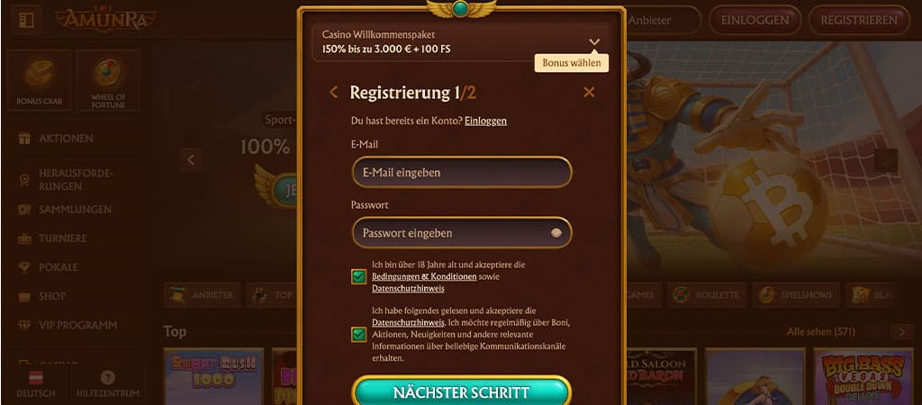 Amunra Registrierung 2025, Verwende Casino Promo Code