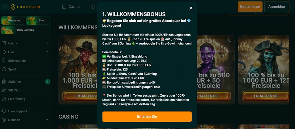Luckygem Casino Boni, Luckygem Willkommenspaket