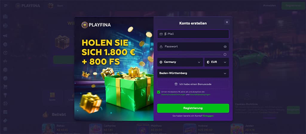 Registrierung bei Playfina - Schritt für Schritt