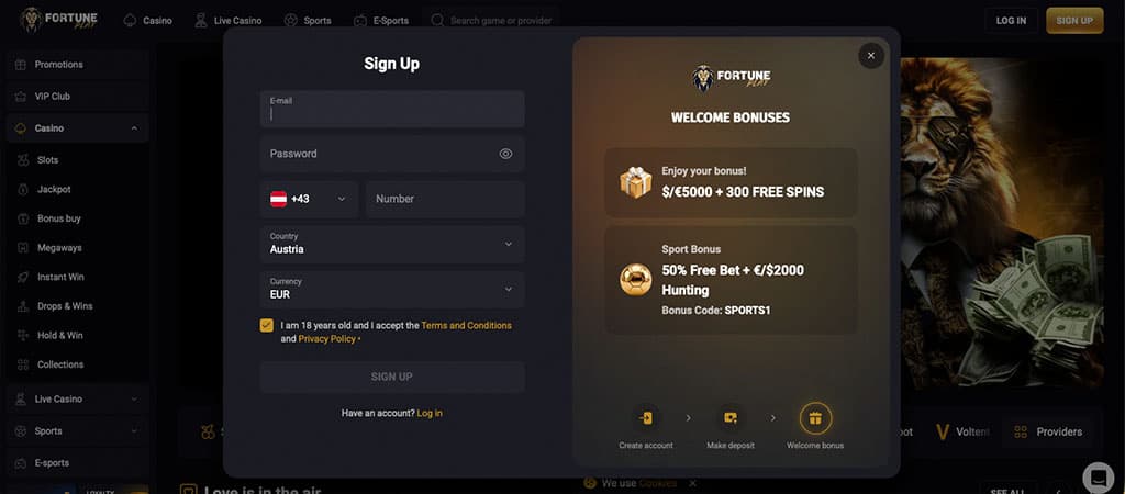 Registrierung, Schritt für Schritt bei Fortune Play Deutschland