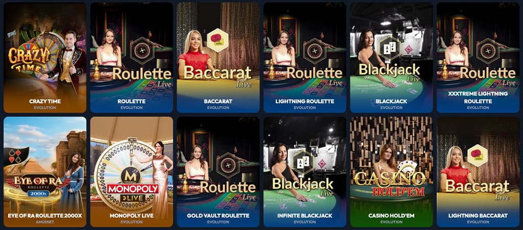 Live Casino im Gangsta Casino, blackjack, Spielshows und Kartenspiele