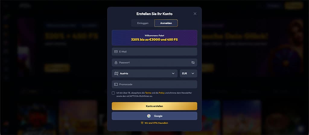 Registrierung im Gangsta Casino - Schnelle Kontoerstellung
