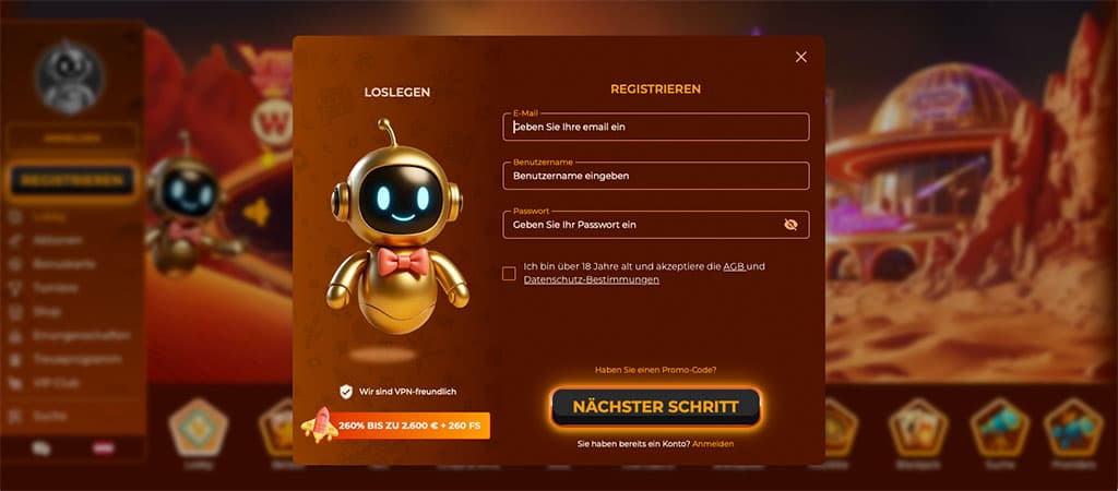 Prozess der Registrierung bei Vegazone Casino Deutschland