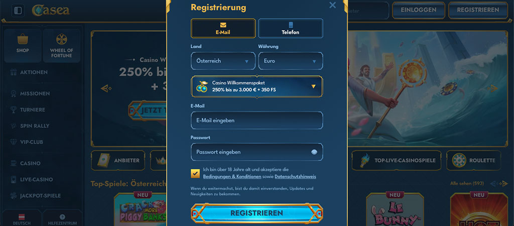 Schnelle und einfache Registrierung bei Casea Deutschland