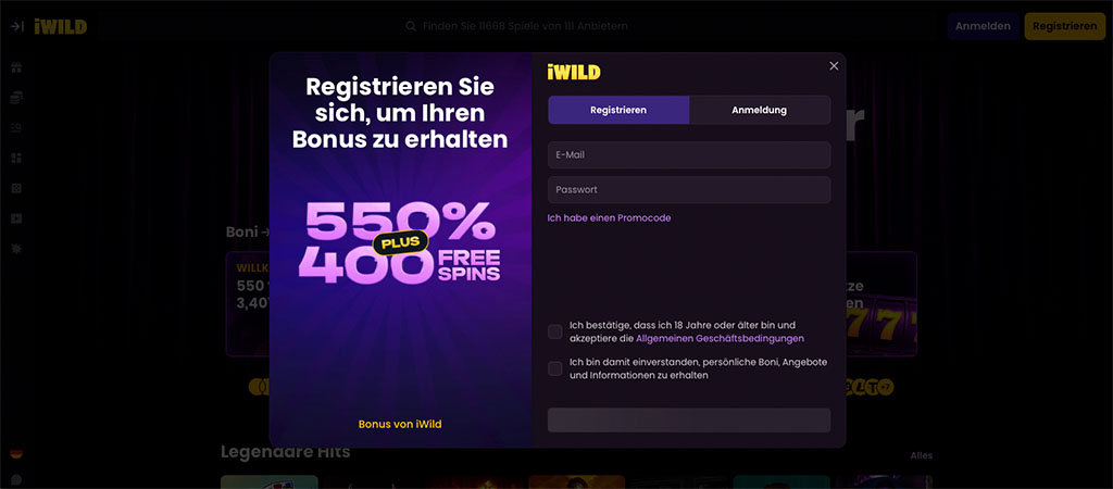 Registrierung bei iWildCasino, schnell und einfach