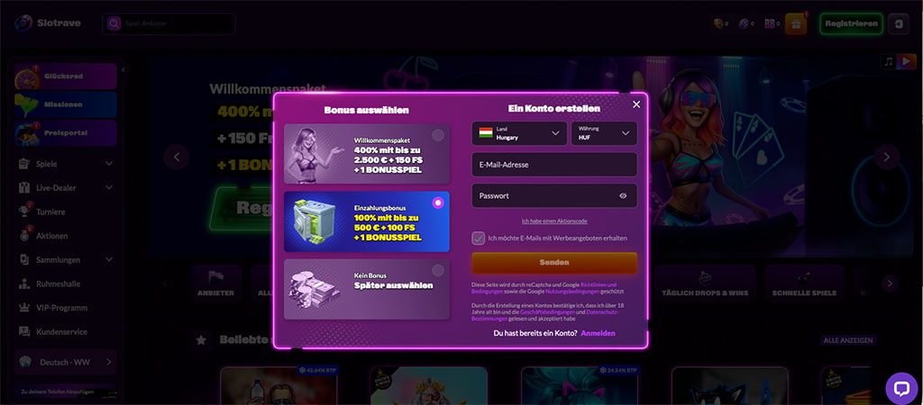 Slotrave Casino, Registrierungs, online casino