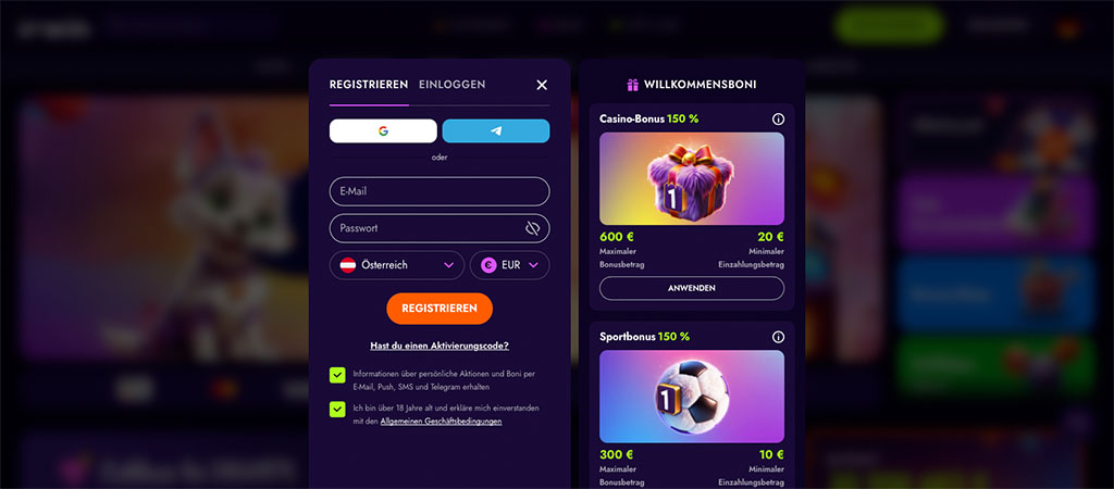 Registrierung bei Irwin Casino in 5 Schritten