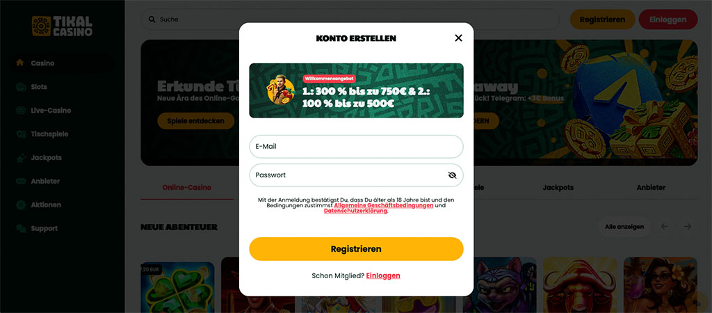 Registrierung bei Tikal Casino in 5 Schritten