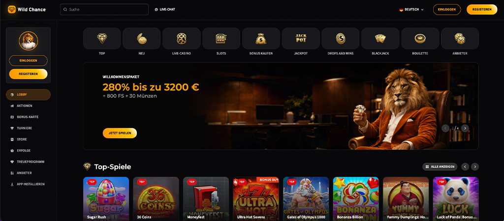 Wild Chance Casino, Spielwelt mit großer Auswahl