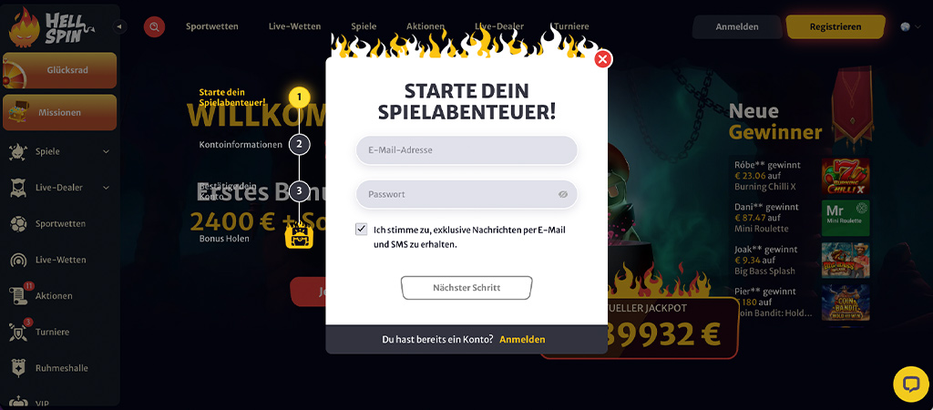 Einfache Anmeldung mit Datenprüfung, casino spiele