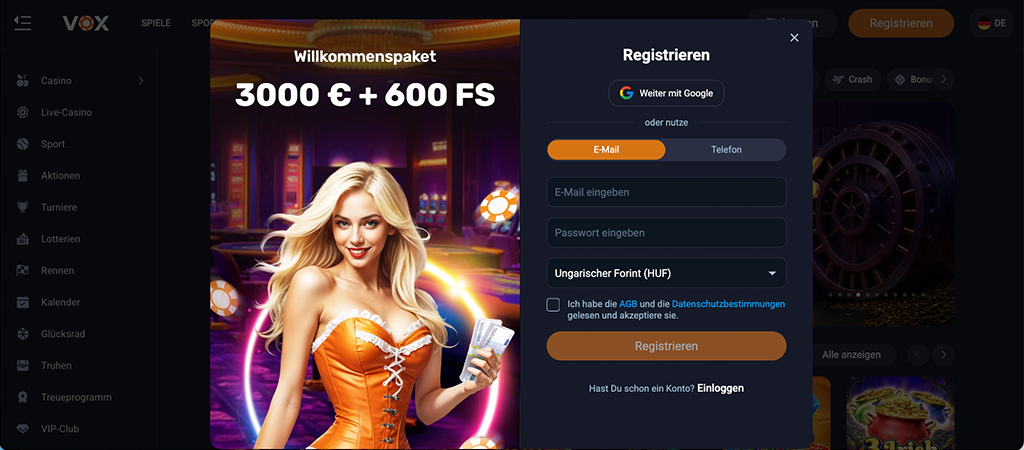 Registrierung bei Vox Casino, online casino