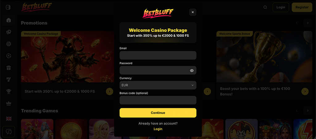 5-Schritte Registrierung bei BetBluff DE