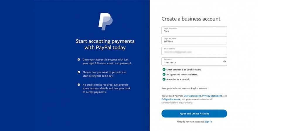 Registrierung, paypal, paypal konto