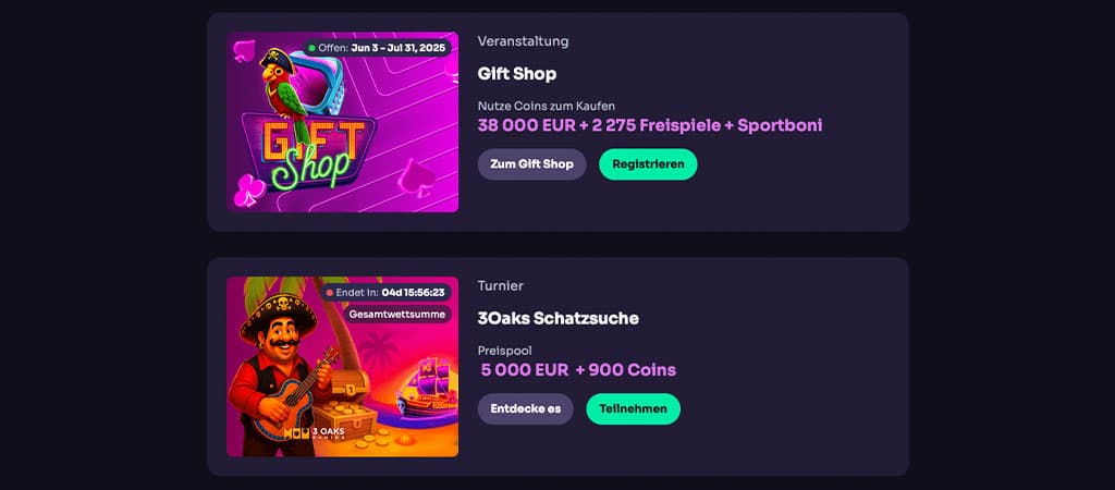 Gift Shop, Turnier, 3Oaks Schatzsuche, Coins, Freispiele, Sportboni, Gewinn, Casino, Registrierung, Teilnahme, Preispool